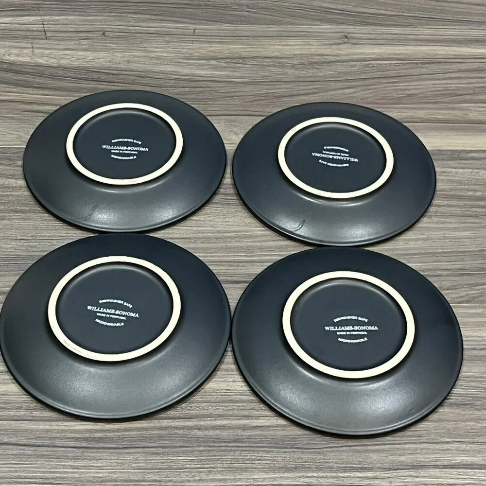 Set Of 4 Williams-Sonoma Black Vineyard Slate Appetizer Plates Wine Themed